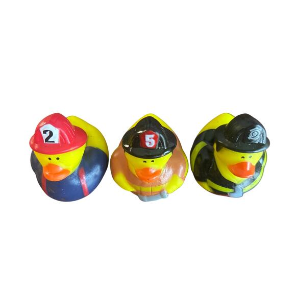 Set of 3 Firemen 2" Rubber Ducks Duckies Jeep Duck Ducked Firefighter Fire Truck - Picture 5 of 6